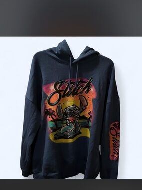 Disney Blue stitch  Hoodie with Multicolor Stitch Sunset Graphic